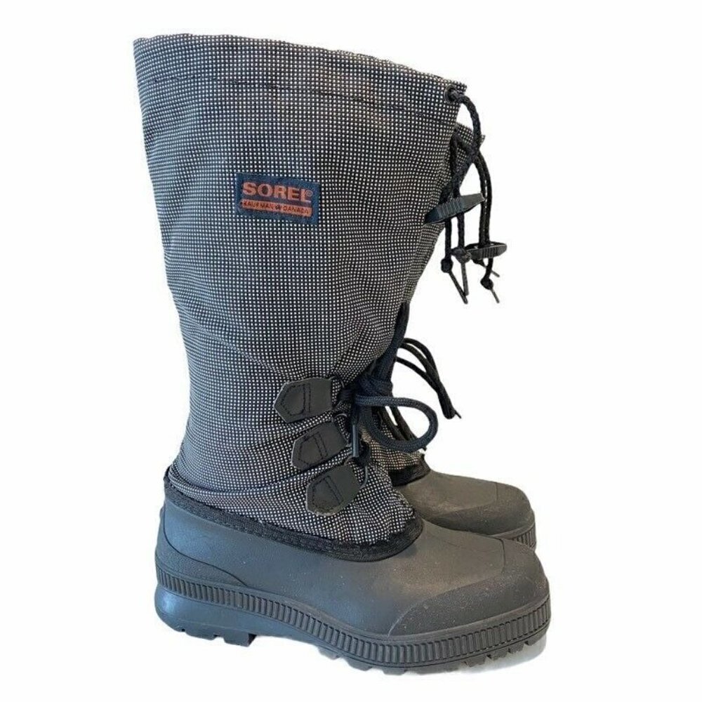 Sorel Womens Winter Boots Black White Fabric 6